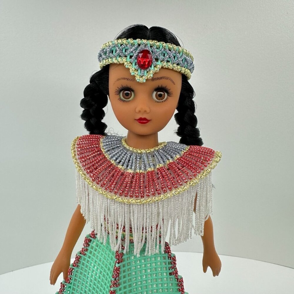 Vintage Indian Princess Doll 2Pc 14" Plastic Canvas Beaded Dress Native American - Picture 6 of 16